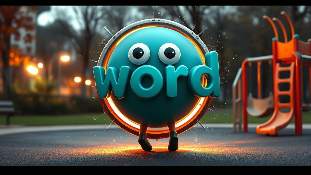 Word Creature Plays in Park: Hyperdetailed Concept Art