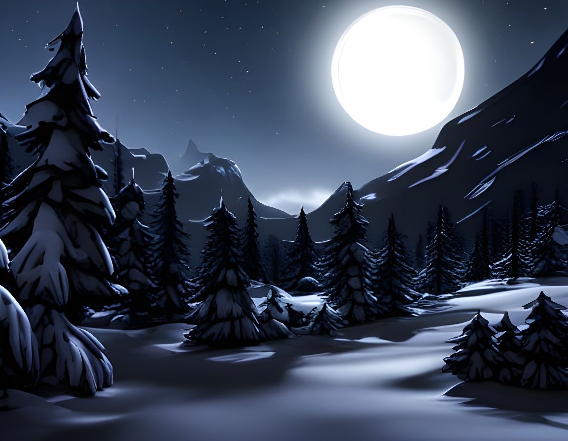 Glittering Moonlight Snowfall in Burtonesque Style