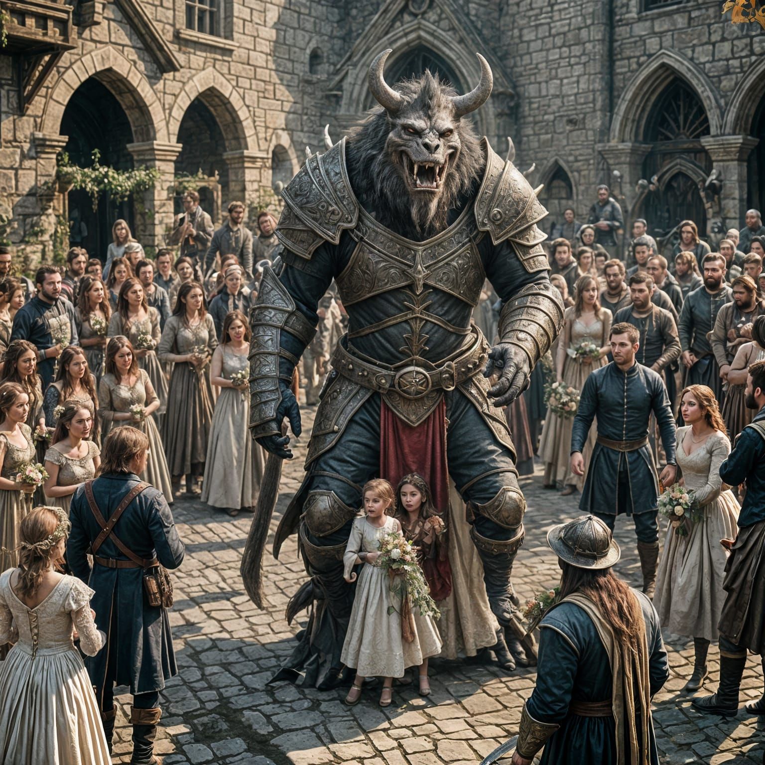 Medieval Monster's Wedding in 3D Game Cinematic Style