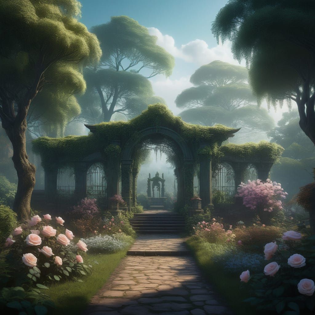 Ethereal Dawn in a Mystic Garden