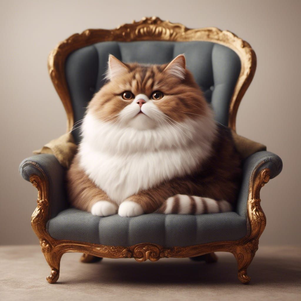 Cute Fat Cat Sitting on a Chair