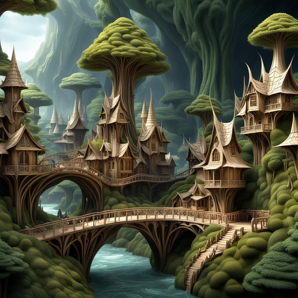 Origami Rivendell Papercraft Elven City in 8K