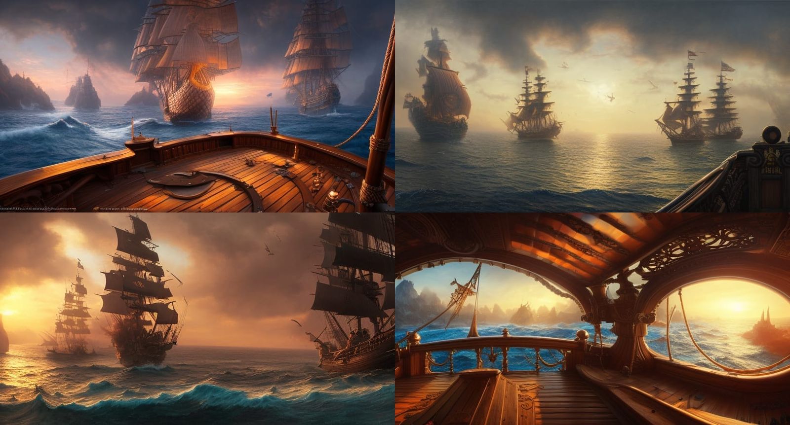 Pirate Ship Sunset: Hyper-Detailed Digital Illustration