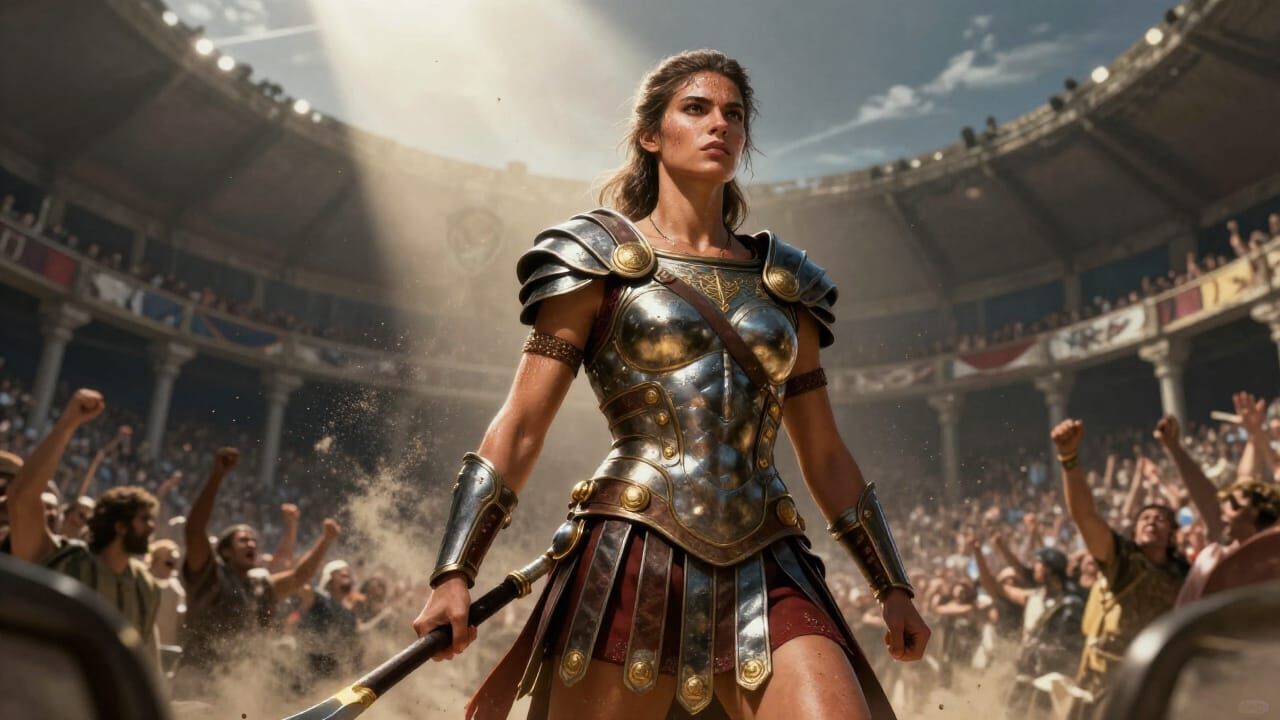 Victorious Gladiator Triumphs in Roman Arena