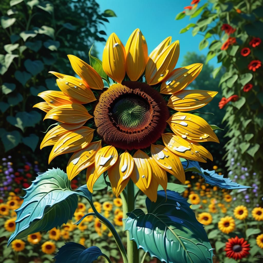 Sunflower Garden in Impasto Painting Technique