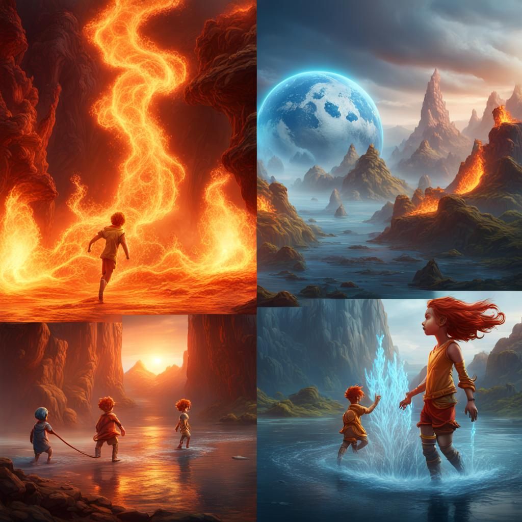 Elemental Battle: Fire, Air, Earth, and Water