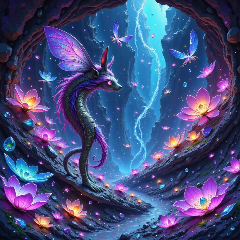 Whimsical Cavern Adventurer with Bioluminescent Elements