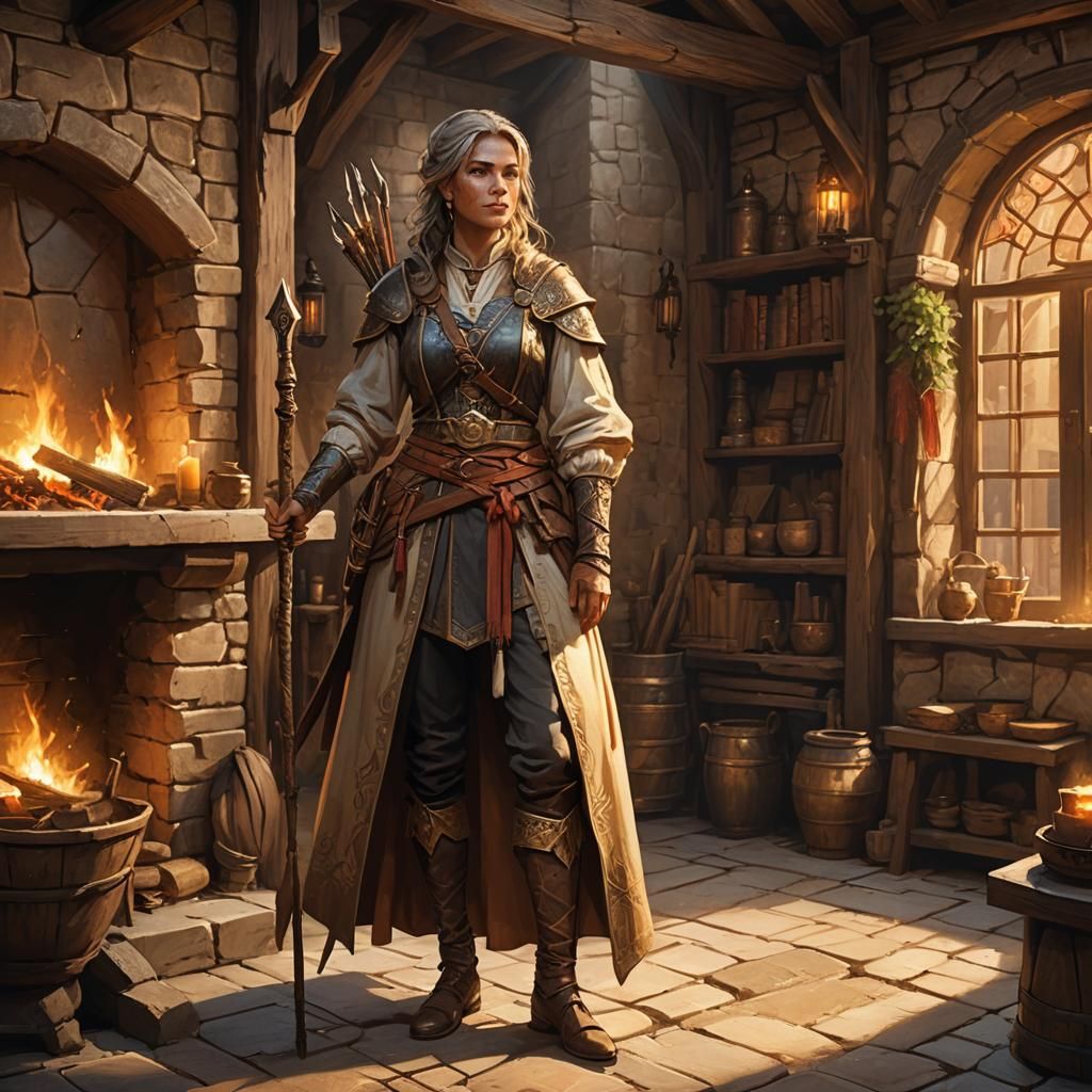 Fantasy Innkeeper Vira in Warm Golden Light