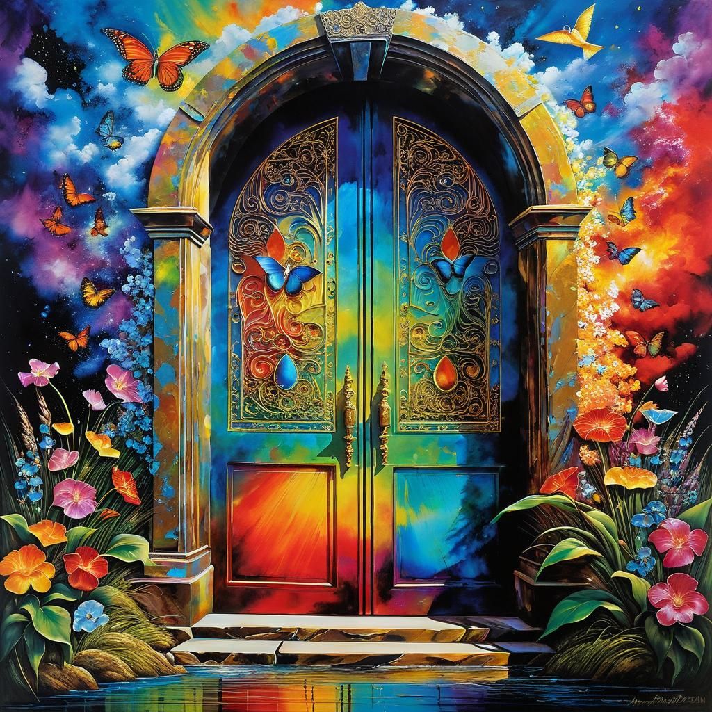 Vibrant Mixed Media Composition with Depth