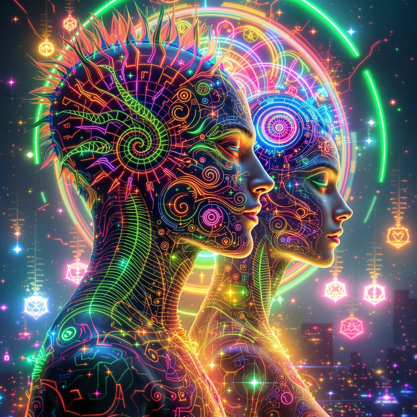 Futuristic Hybrids Levitating Over Neon Metropolis