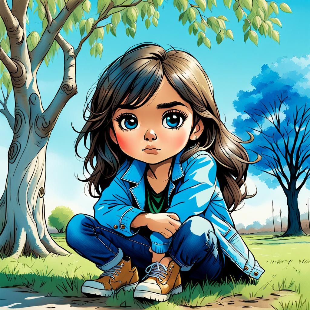 Pop Art Chibi Latina Woman in Conte Crayon Style