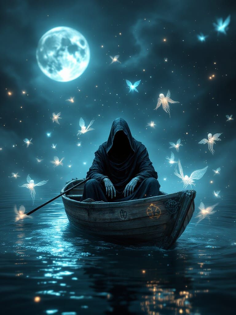 Grim Reaper's Bioluminescent Voyage by Moonlight
