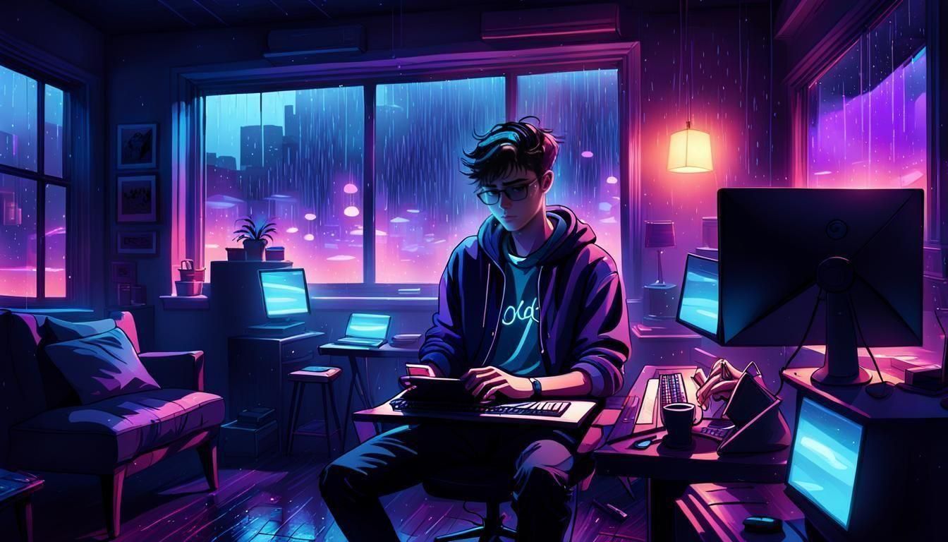 Cozy Anime Room with Rnb Soul Inspired Character