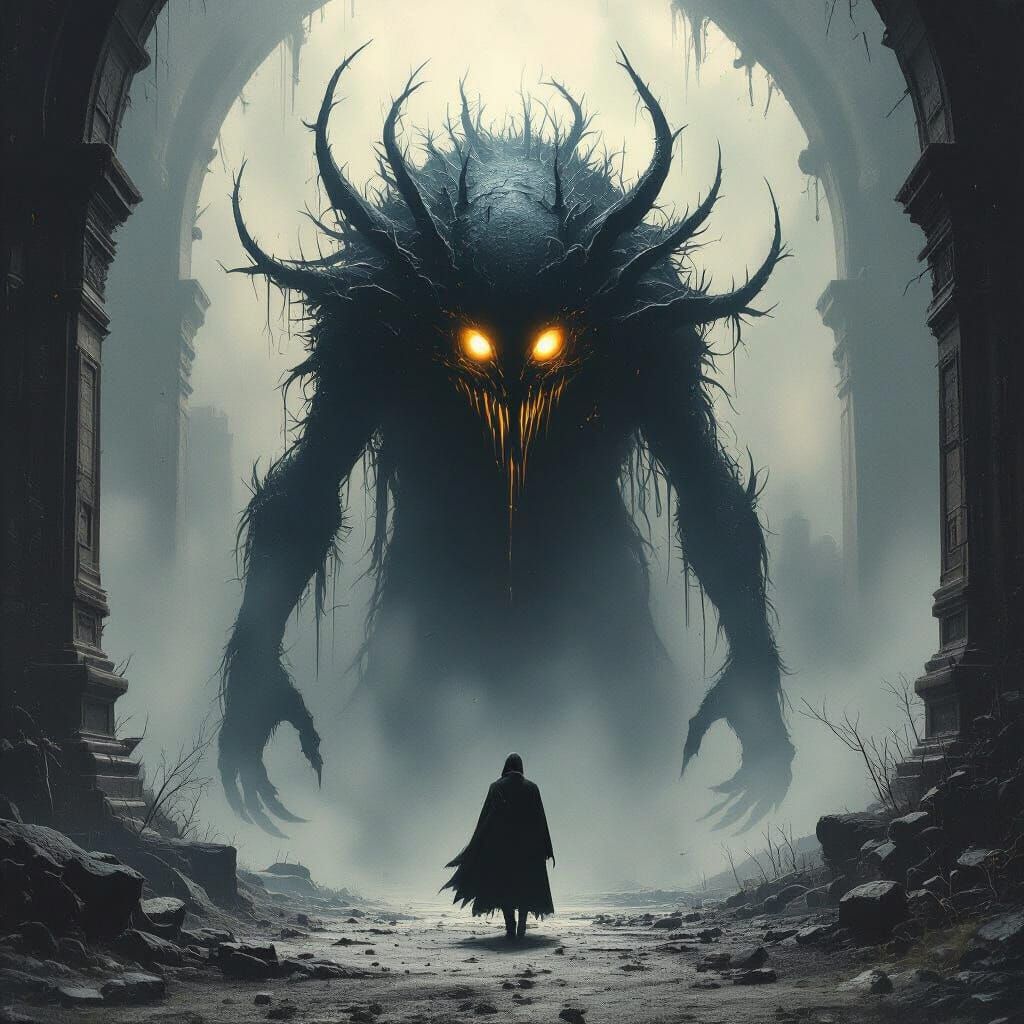 Terrifying Dark Creature in Biomechanical Style