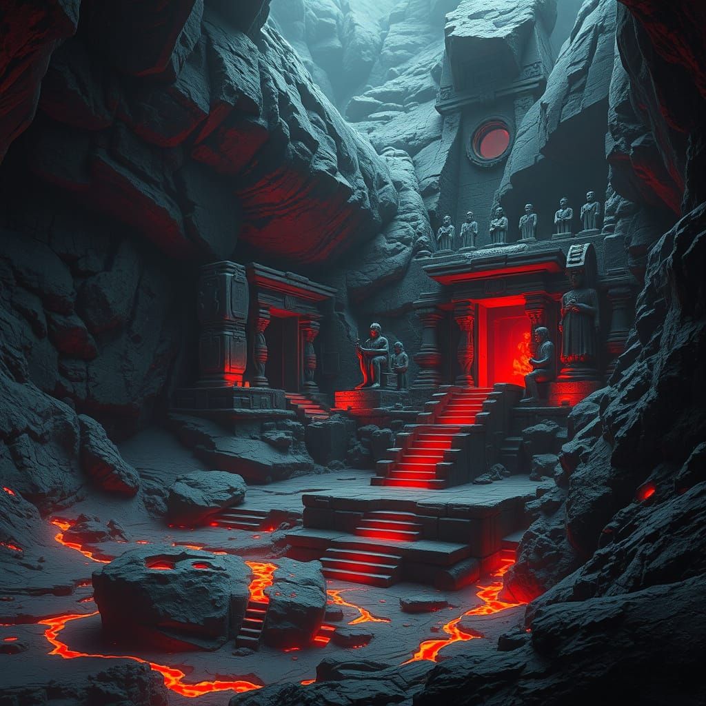 Volcanic Temple: Cinematic Adventure in Futuristic Style