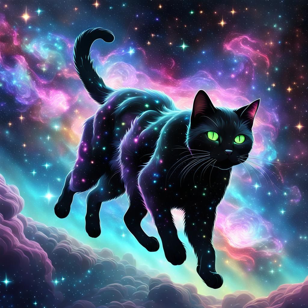 Cosmic Six-Legged Cat in 3D Anime Style