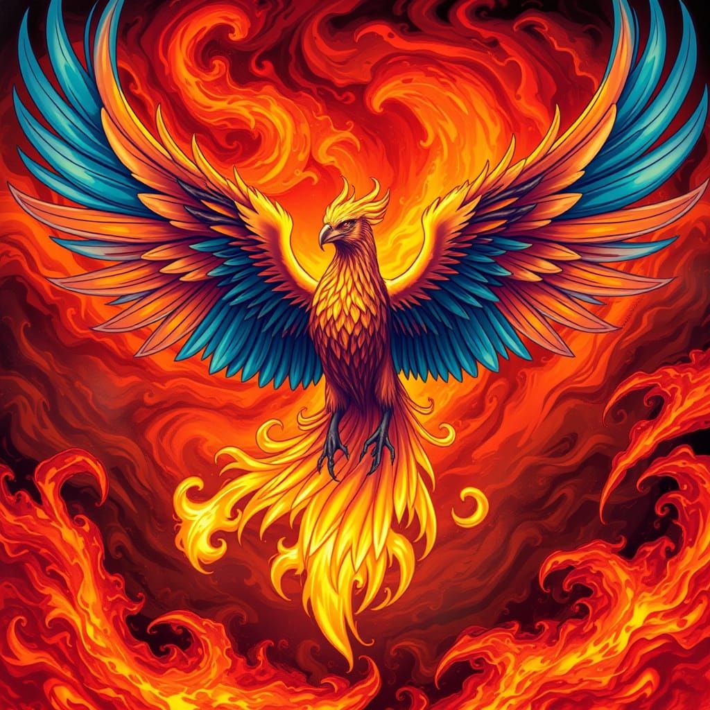 Majestic Phoenix in Flight: Futuristic Art