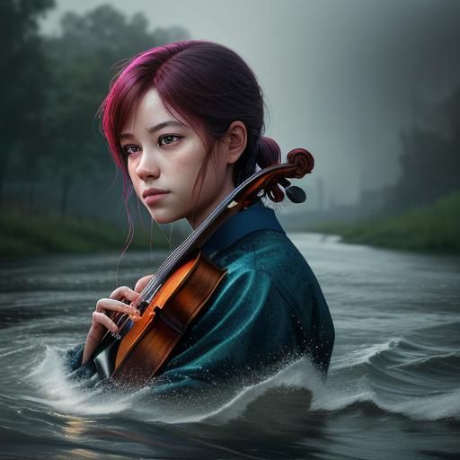 Hyperrealistic Violin Touches Faraway Suburbs: Splash Art