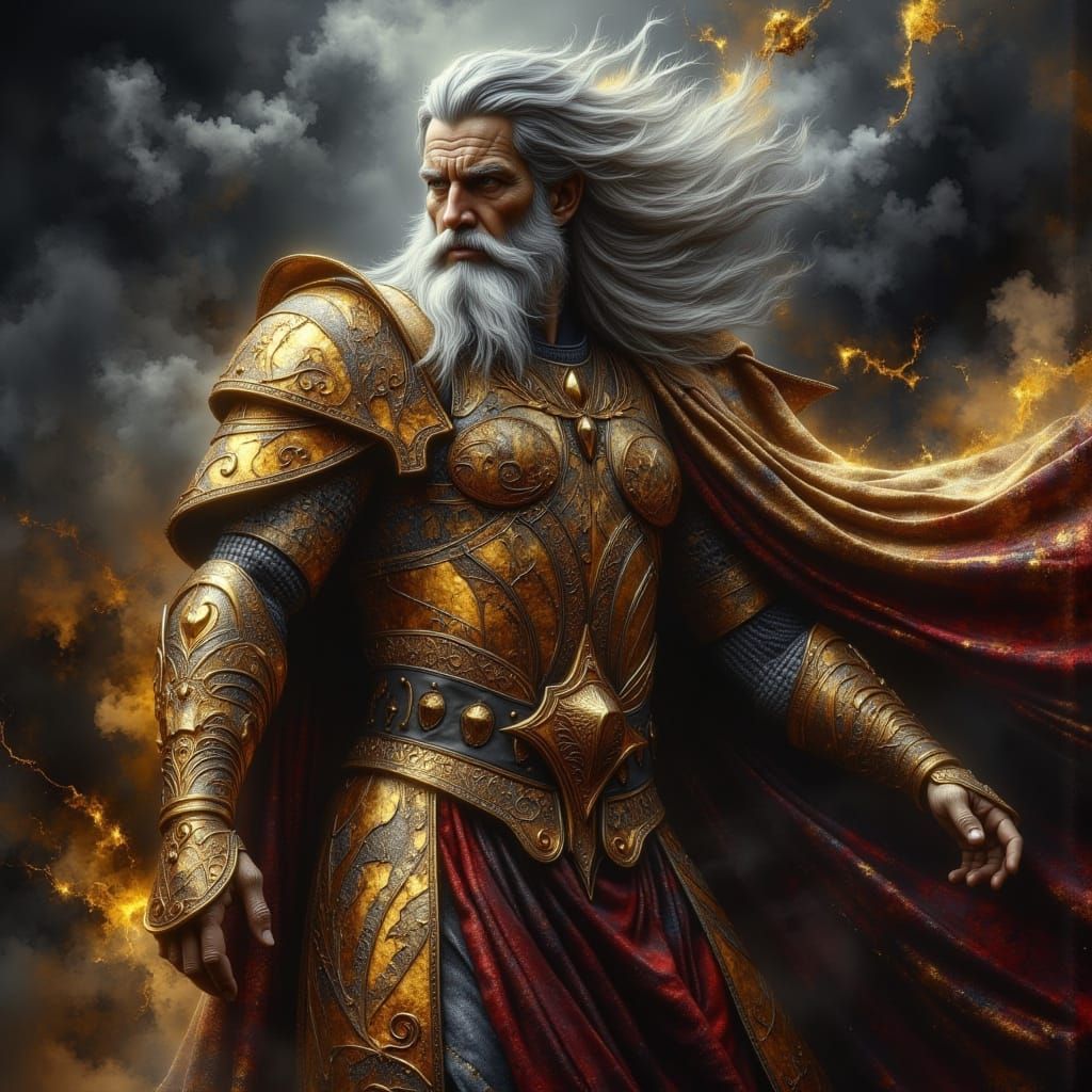 Majestic Digital Painting of Odin in Dark Oil Style