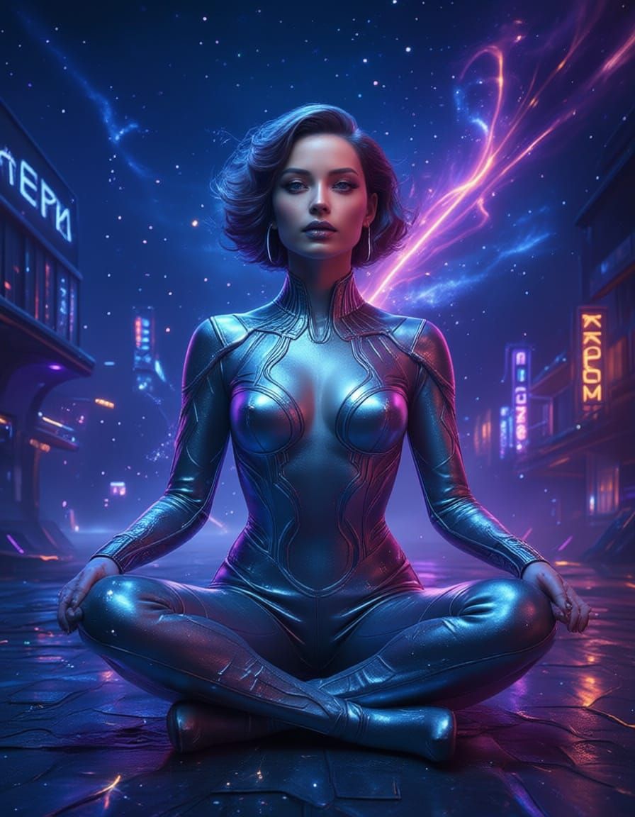 Ethereal Figure in Cosmic Glow Digital Painting