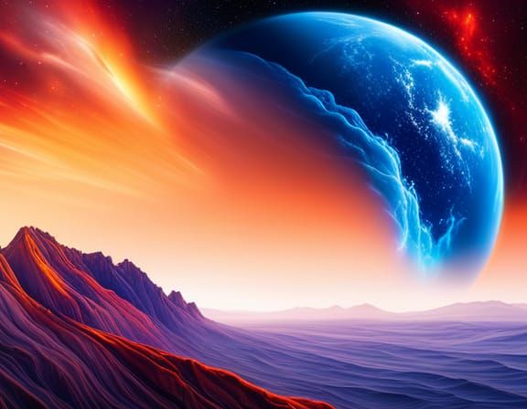 Electric Blue Skeleton in Vibrant Cosmic Landscape