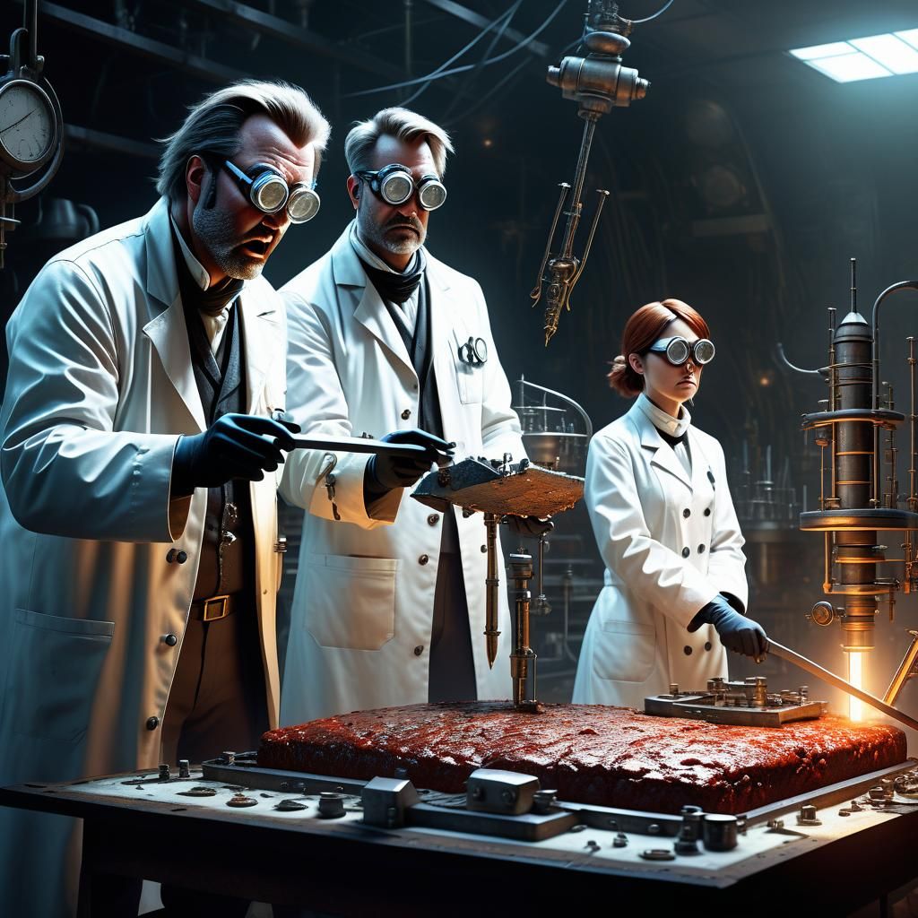 Steampunk Scientists Present Meatloaf, Art Nouveau Style