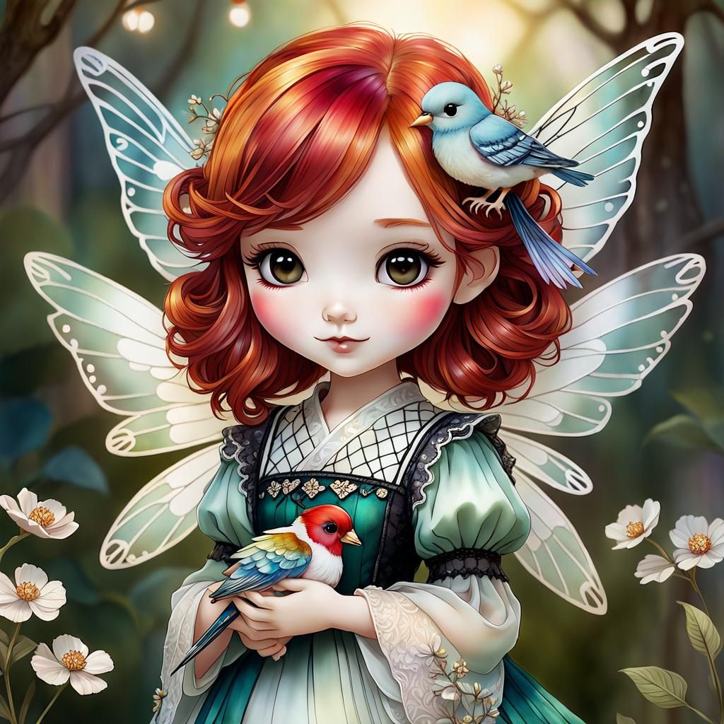 Red haired bird fairy