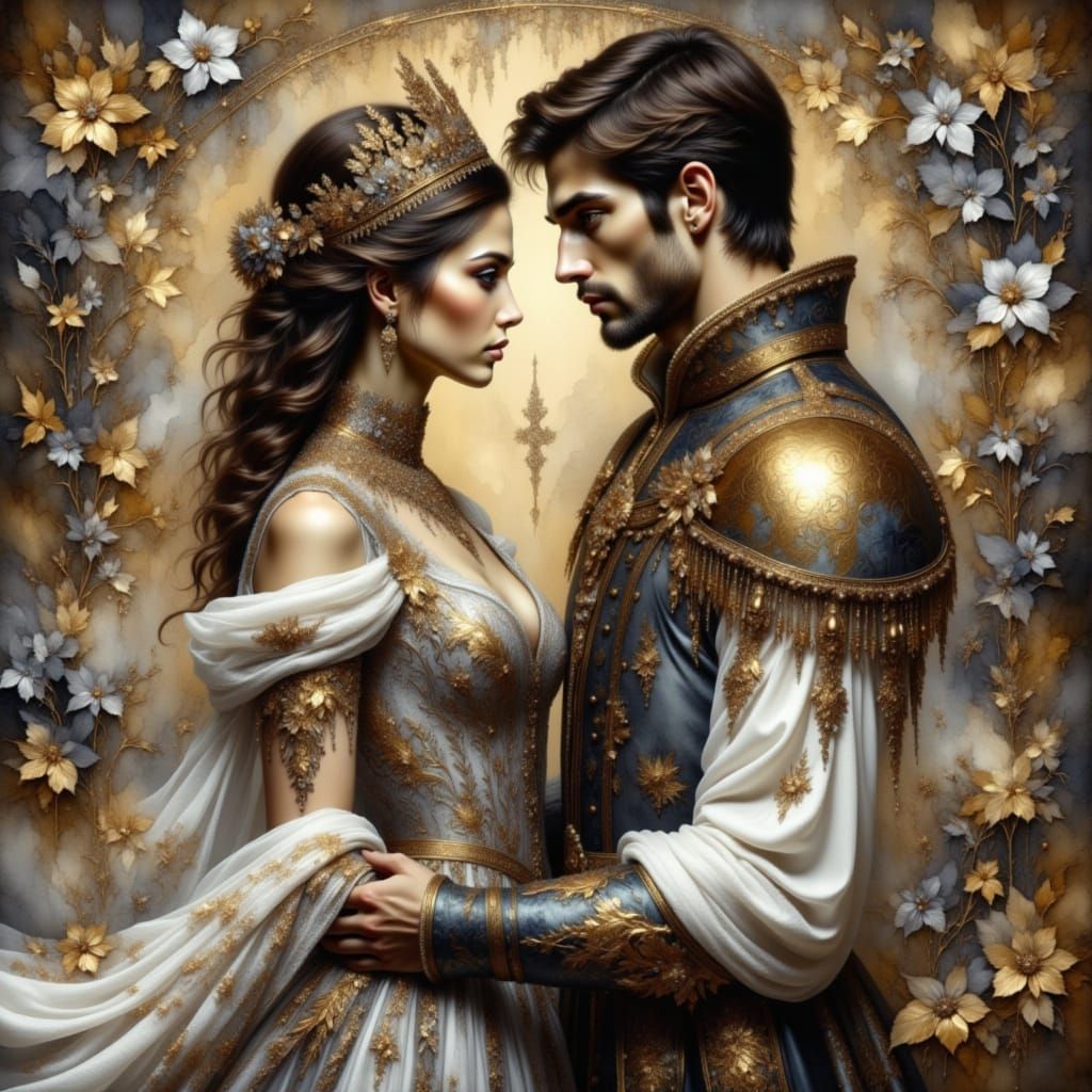 Glamorous Royal Couple Dancing in Elegant Formal Wear