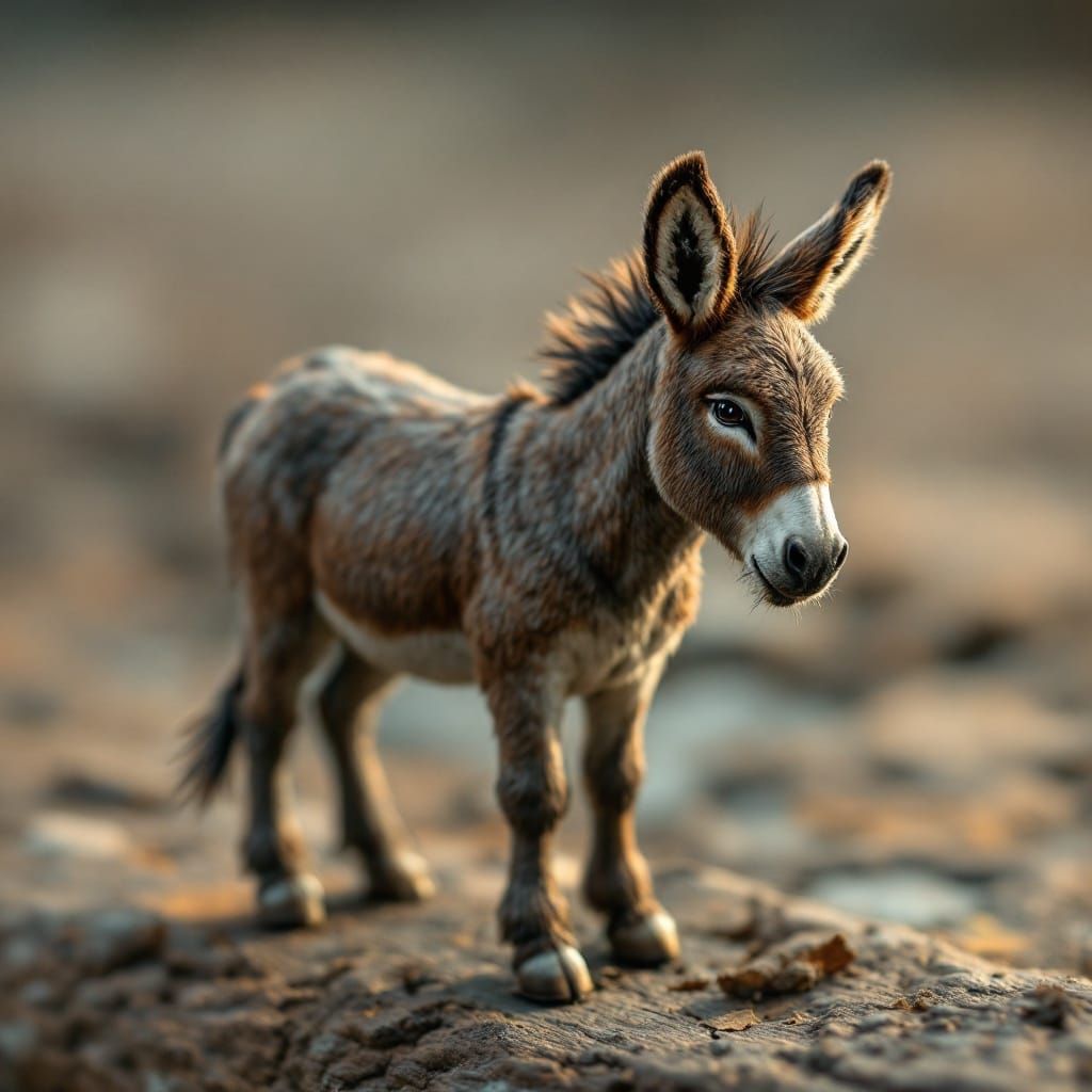 Hyperrealistic Miniature Donkey in Rich, Atmospheric Setting
