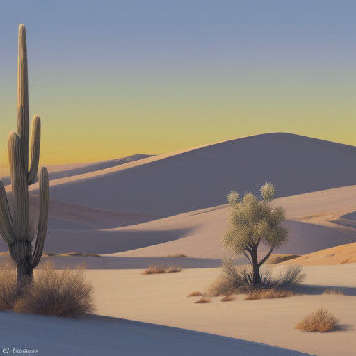 Winter Desert Landscape with Fennec Fox in Impressionistic B...