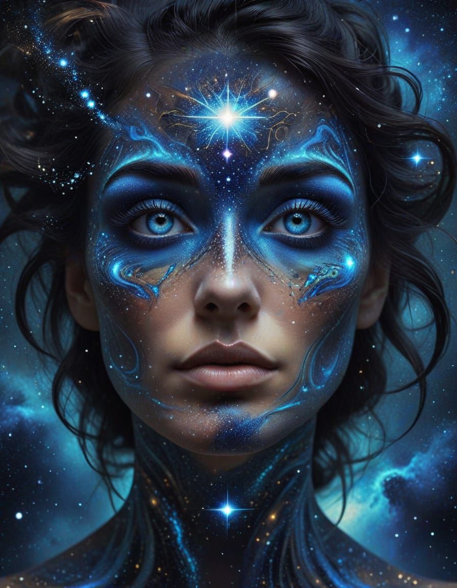 Surreal Galaxy Portrait with Cosmic Constellations