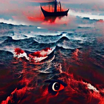 Viking Longship on a Blood-Red Sea