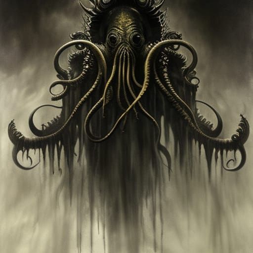 Realistic Cthulhu Ink Painting in Dark Atmosphere