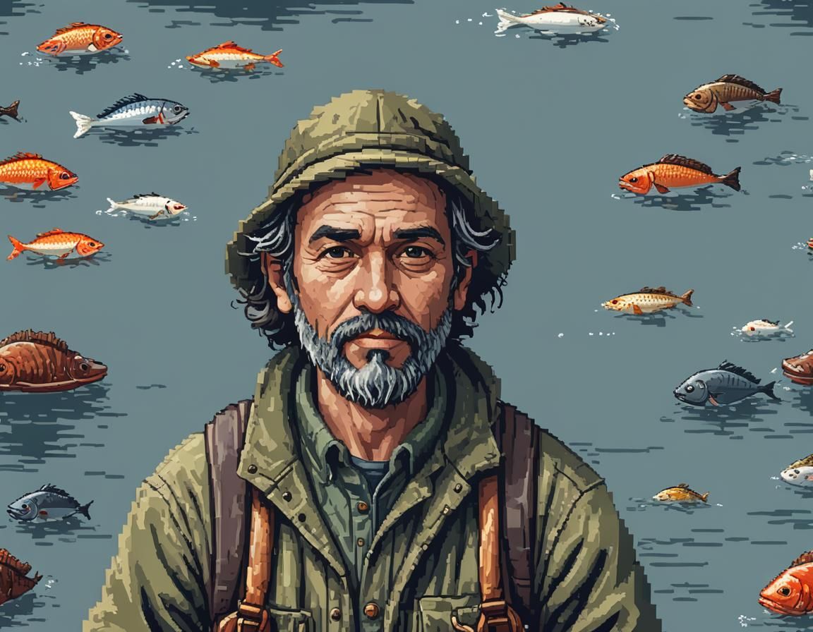 Pixel art, Portrait of a fisherman