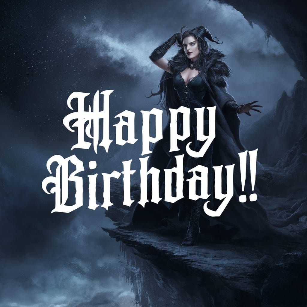 Gothic Sorceress Birthday Card Under Starry Sky