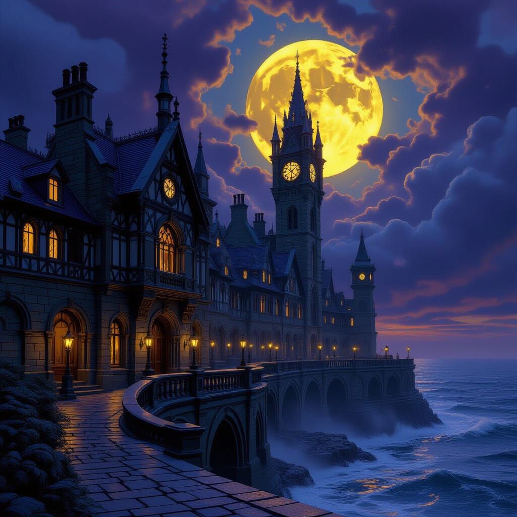 Mystical Dark Fantasy Whitby Architecture in Digital Art