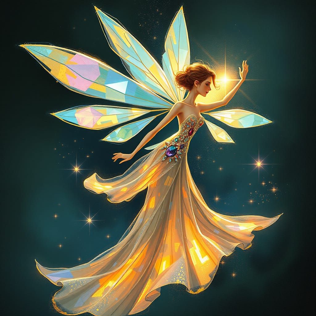 Dazzling Fairy with Iridescent Wings in Expressive Style
