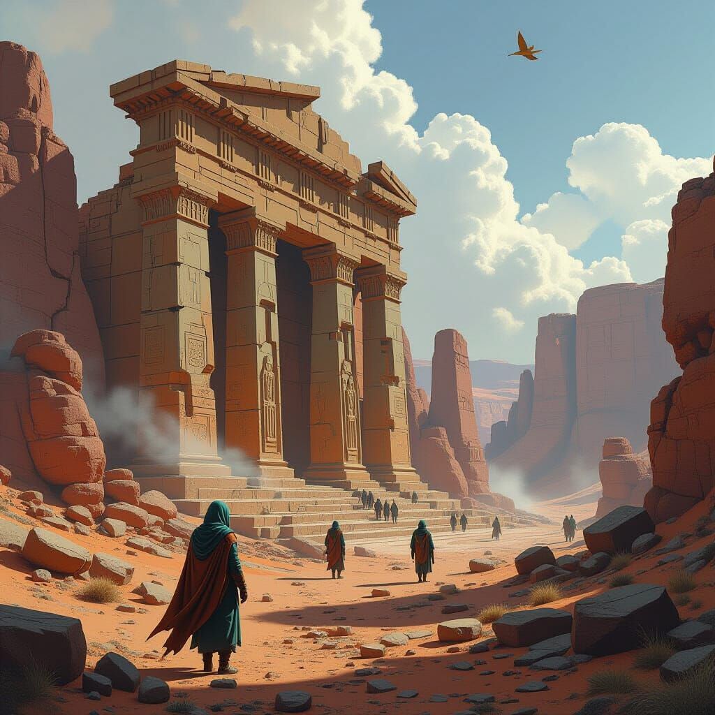 Futuristic Ruins with Vibrant Colors and Intricate Details
