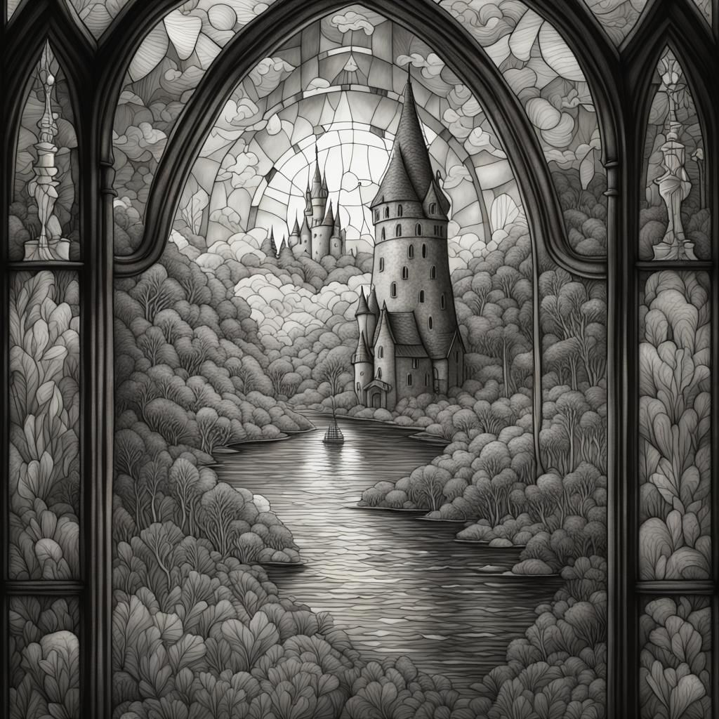 Stained Glass Moomin: Detailed Charcoal Drawing
