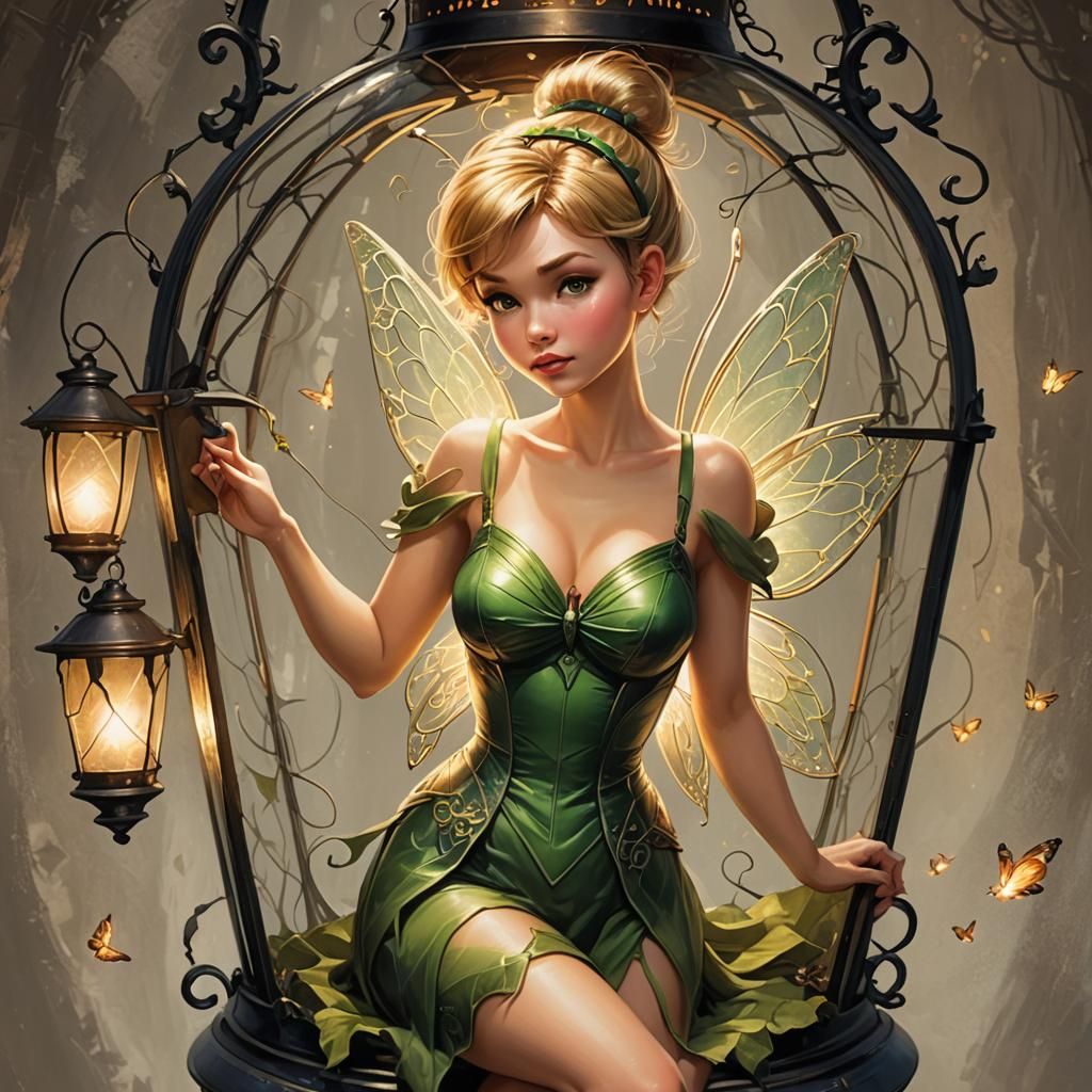 Sensual Pixie in Lantern: Digital Art Masterpiece
