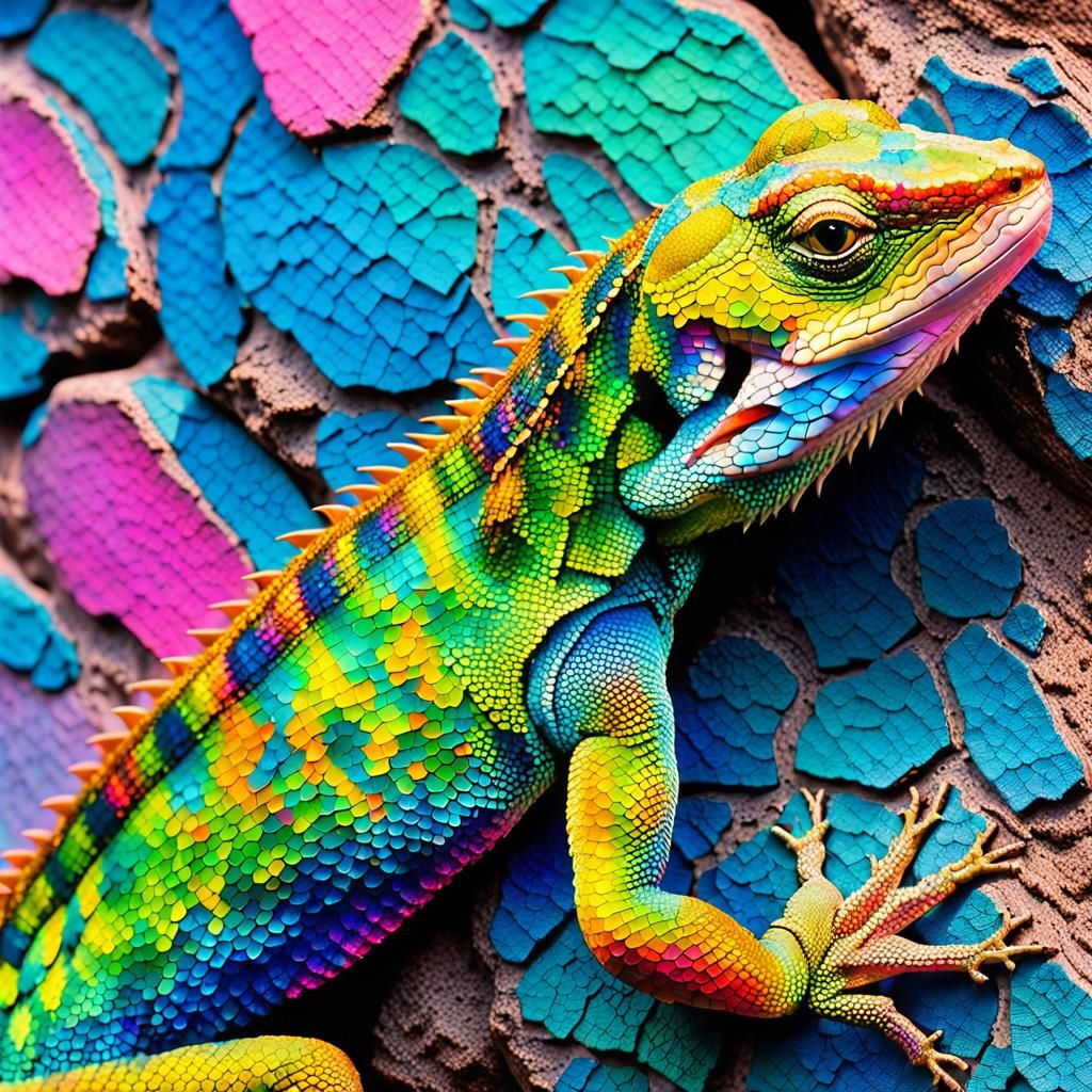 Neon Lizard Basking in Sunlight, Futuristic Art