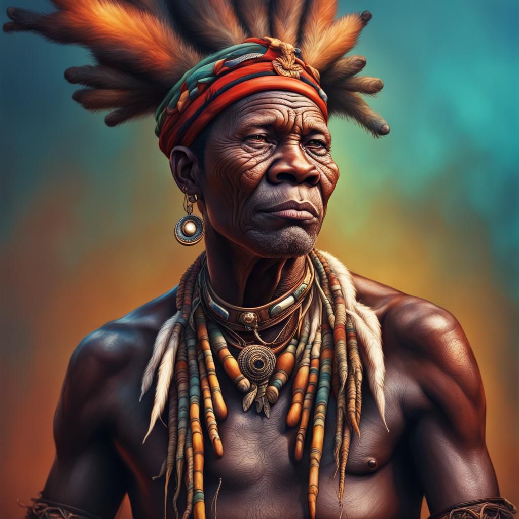 Hyperrealistic Zulu Healer Portrait with Colorful Accents