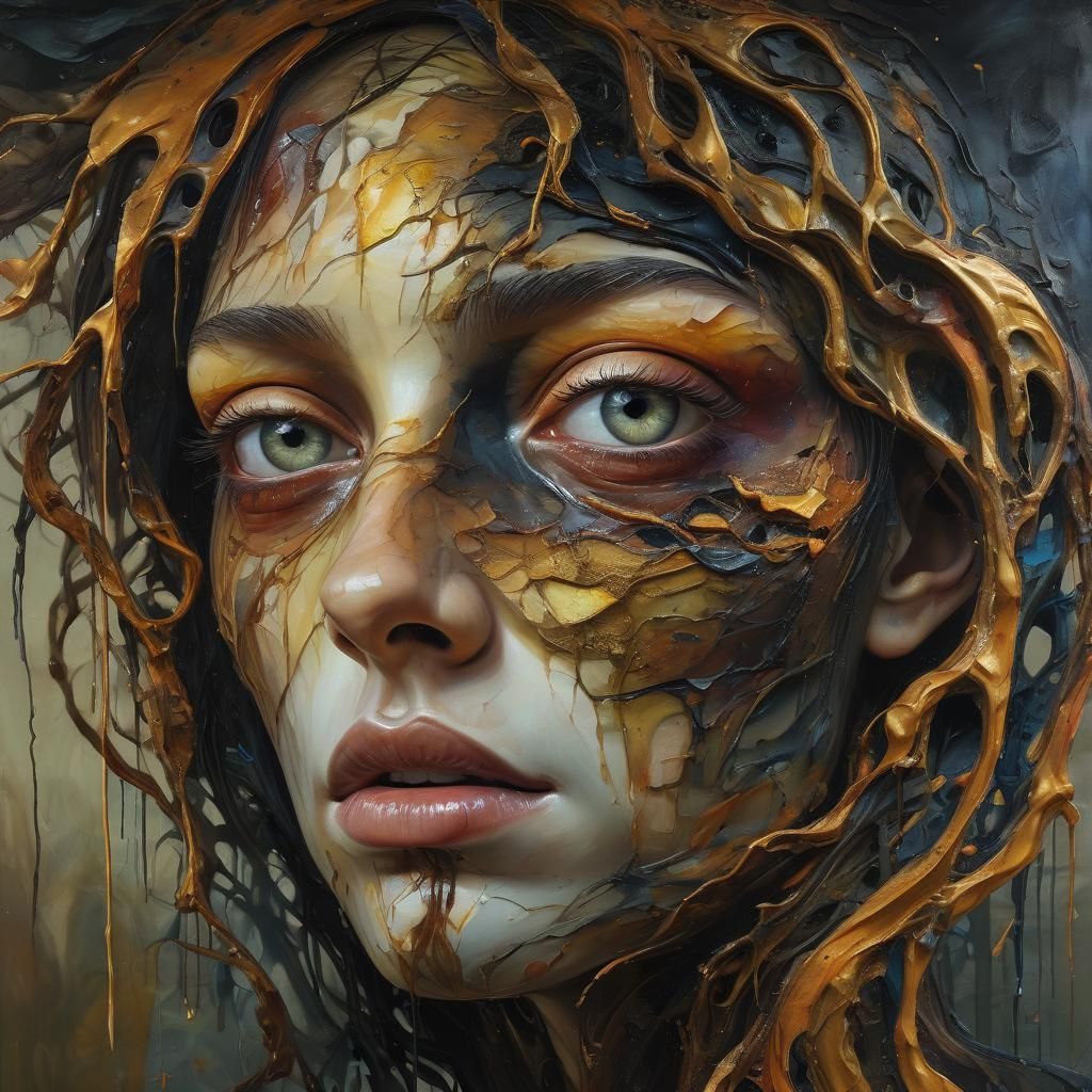 Surreal Face Stares into the Void: Oil Painting