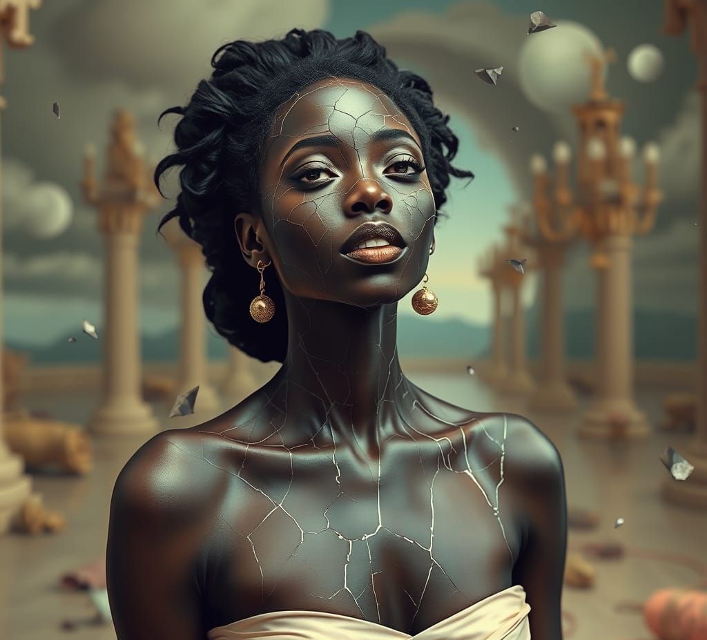 Shattered Reflection: African American Woman in Glass