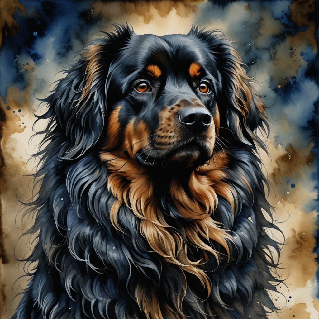 Majestic Hovawart Portrait in Detailed Watercolor Style