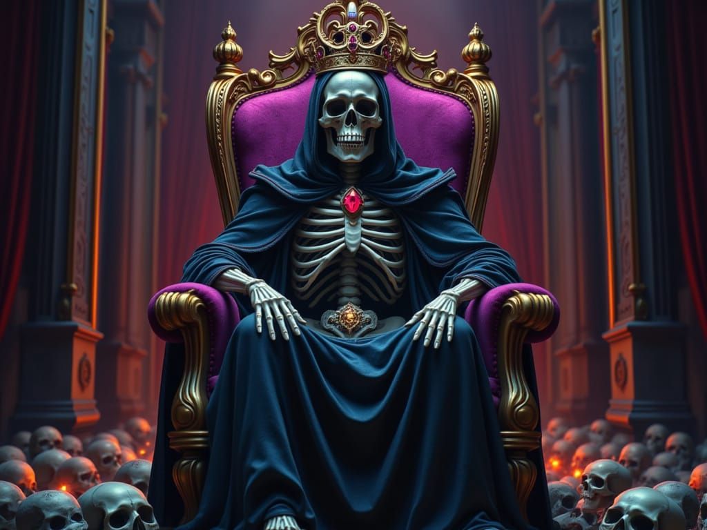 Skeleton King on Throne with Jeweled Crown