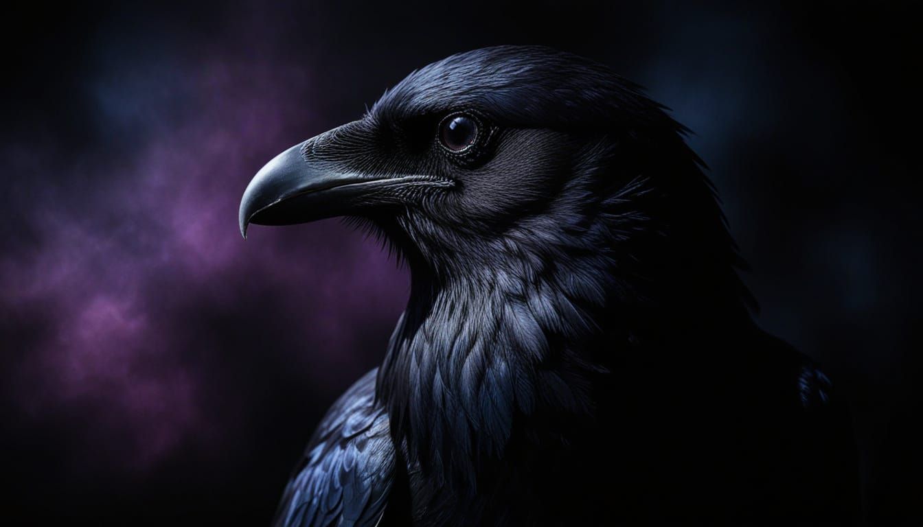 Mystical Raven with Cobalt Eyes in Dark Surrealism Oil Paint...