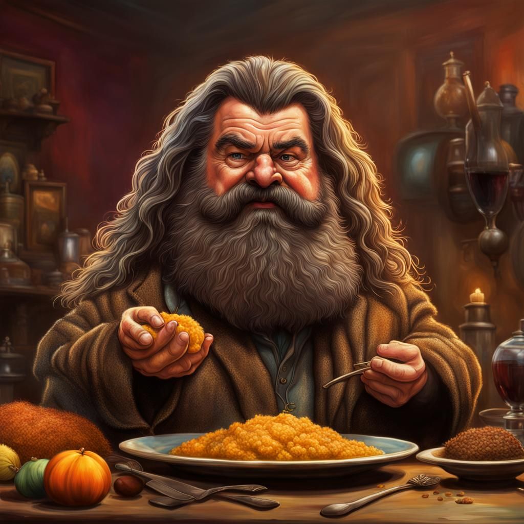 Hyperrealistic Hagrid Haggis Splash Art