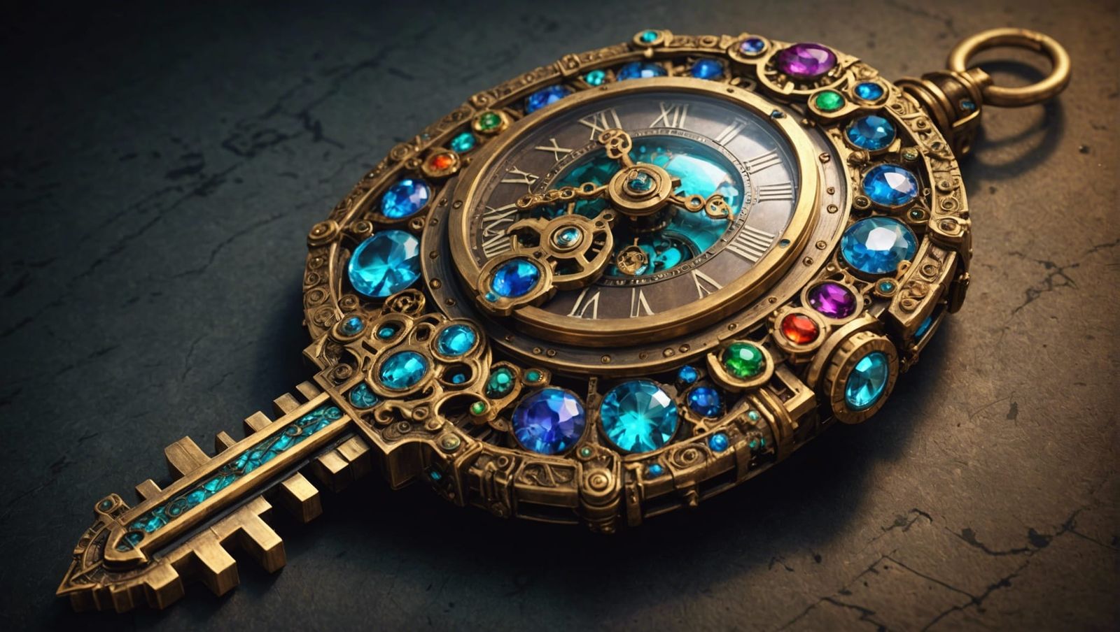 Steampunk Gem-Encrusted Key Digital Illustration