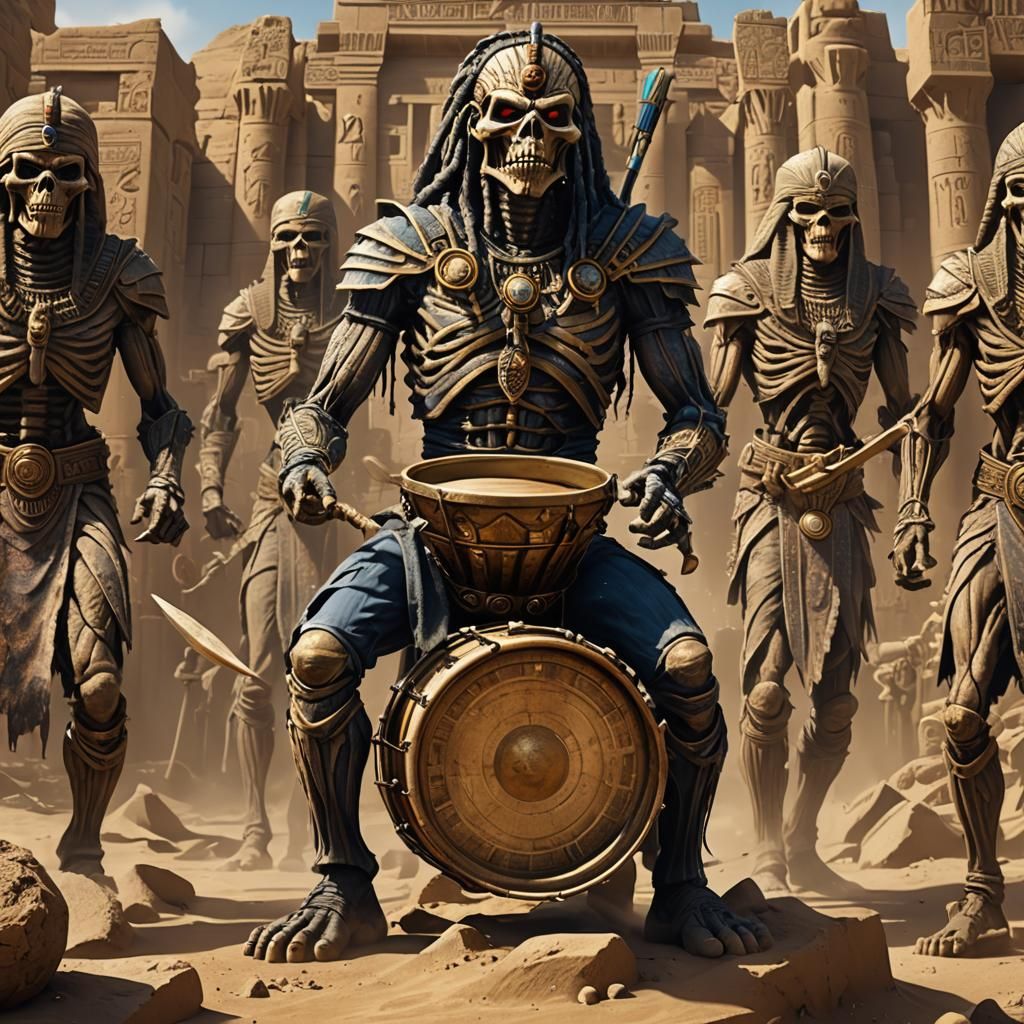 Eddie From Iron Maiden Plays Drums in Egypt